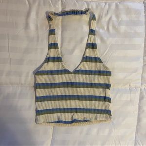 Blue striped halter neck